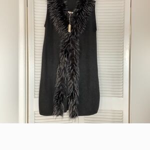 Brown Sleeveless Vest with Faux Fur Trim